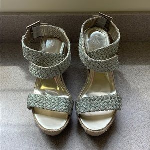 Gold Woven Strappy Wedges- 6.5